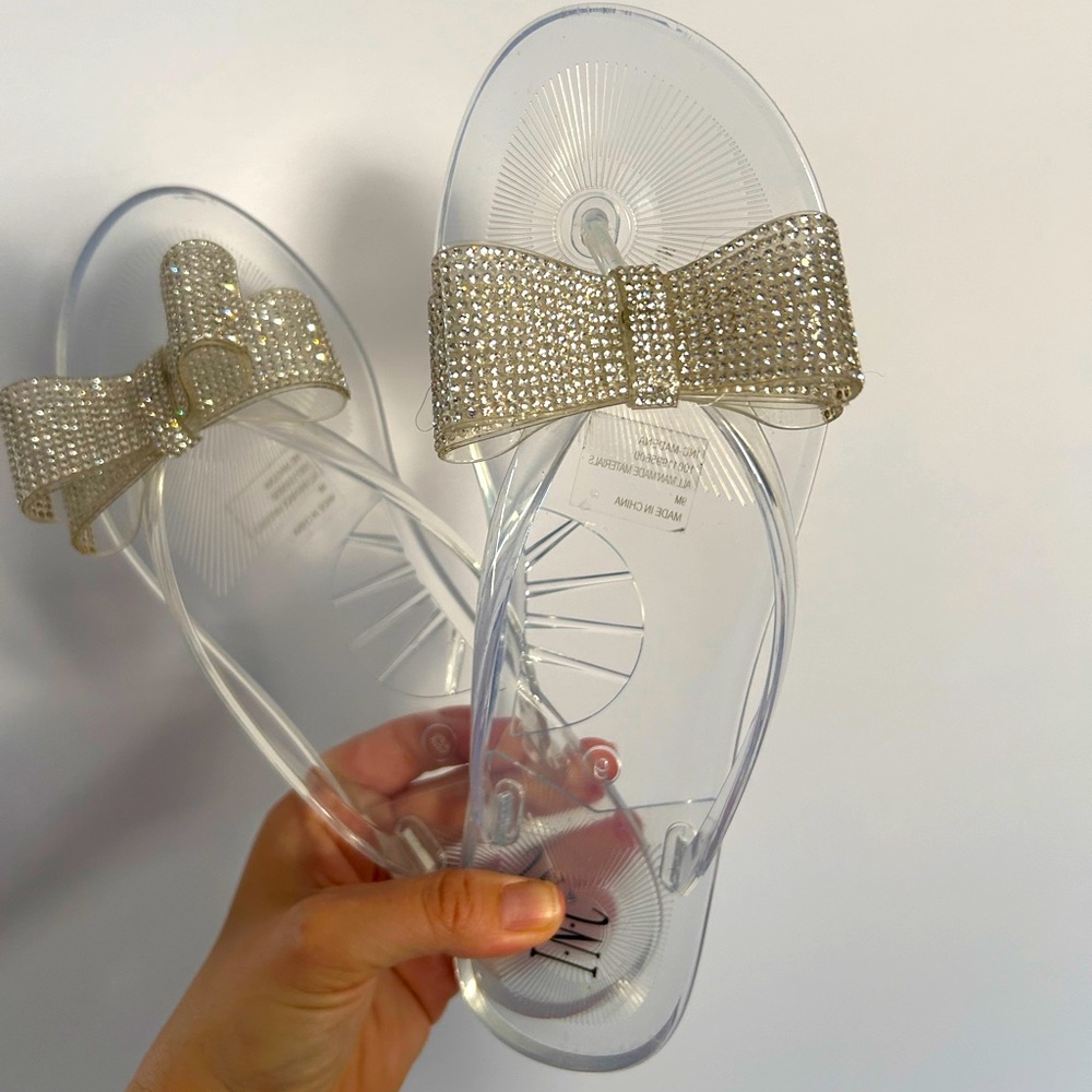INC Madena Clear Bling Jelly sandals bow flip flops
